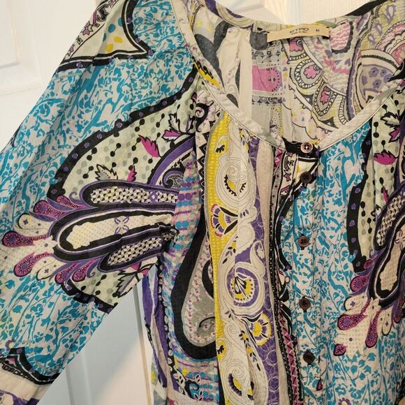 Etro Paisley Print Tunic Long Sleeve Blouse Size 42 (6) Silk Blend Multicolor - Picture 3 of 5